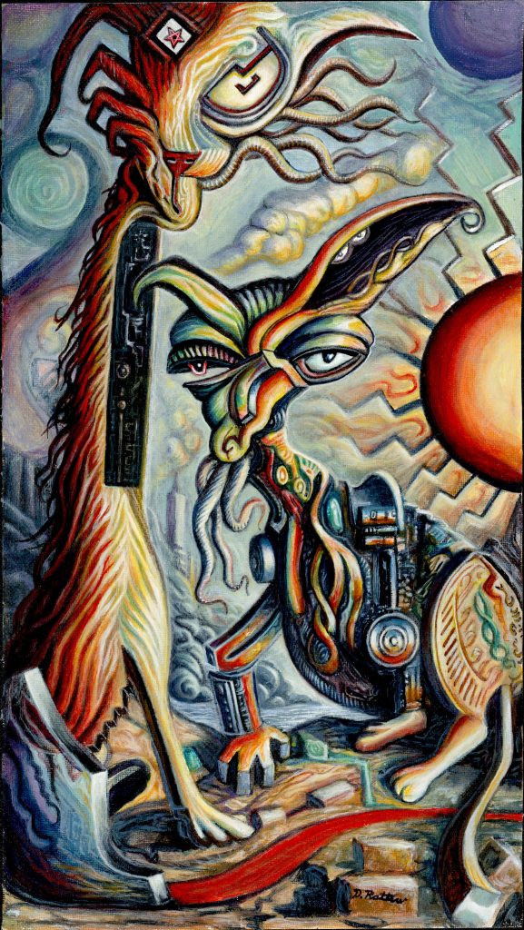 Two surrealist cats with sun