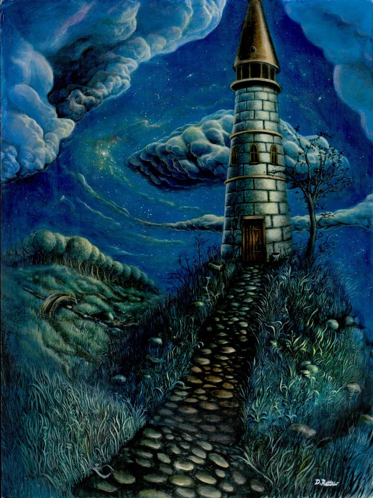 Castle on hill with blue sky and clouds